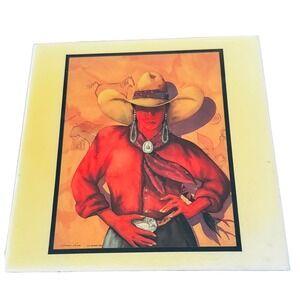 Doreman Burns All American Ceramic Tile Art 1993 Southwestern Cowgirl 8x8 NM USA